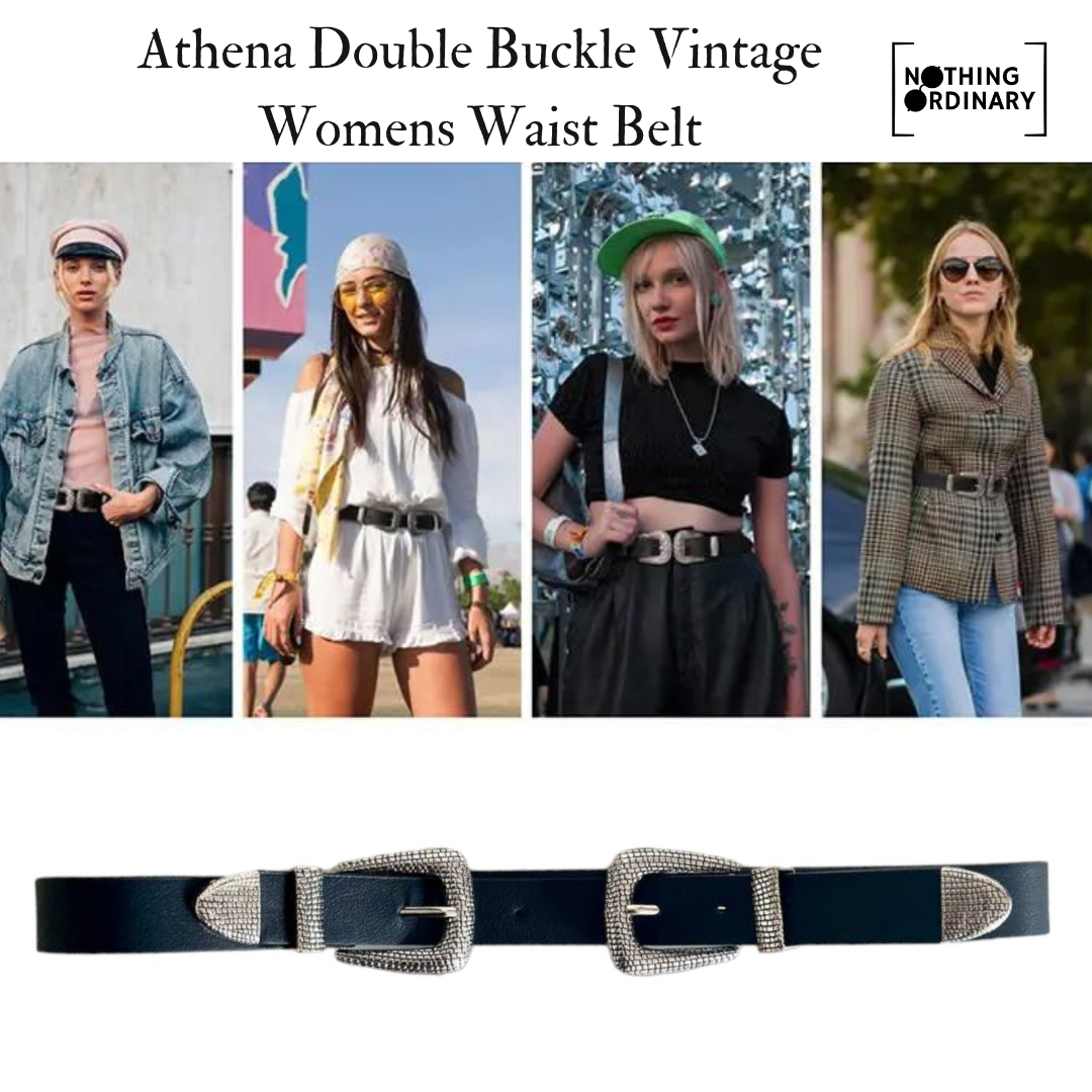 Athena Vintage Waist Belt For Women:  Double-Buckle Waist Belt