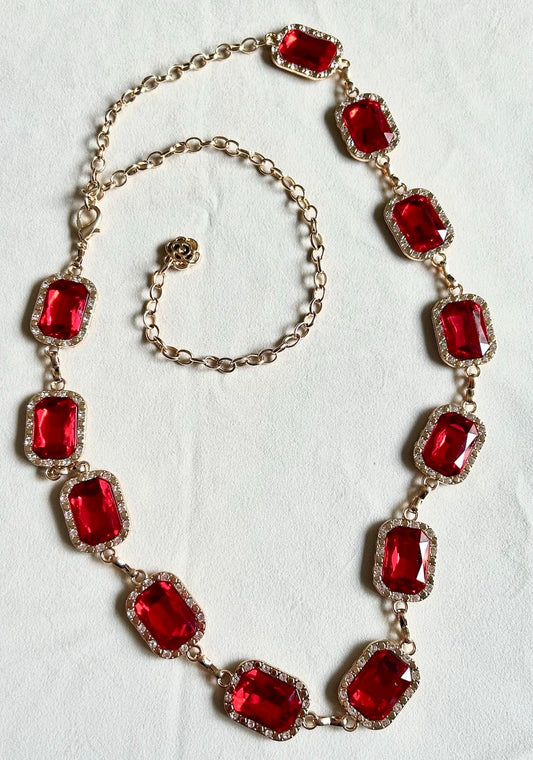 Tara Ruby Red Stone Chain Waist Belt