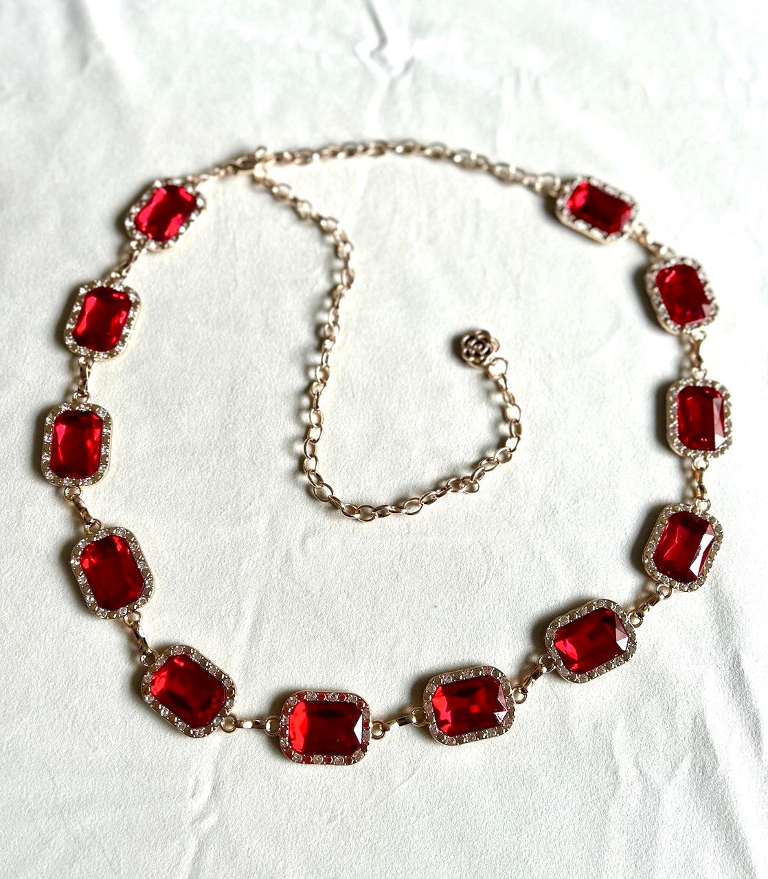 Tara Ruby Red Stone Chain Waist Belt